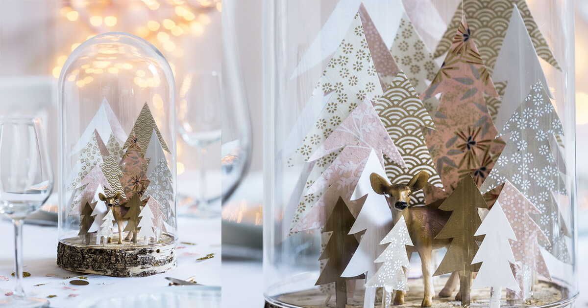 la magie des sapins de noël en papier sous cloche