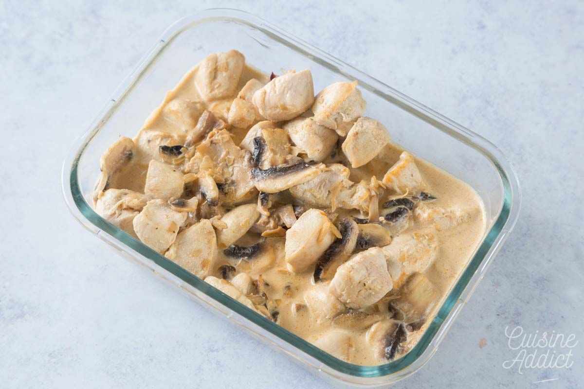 Pâtes au poulet, crème et champignons