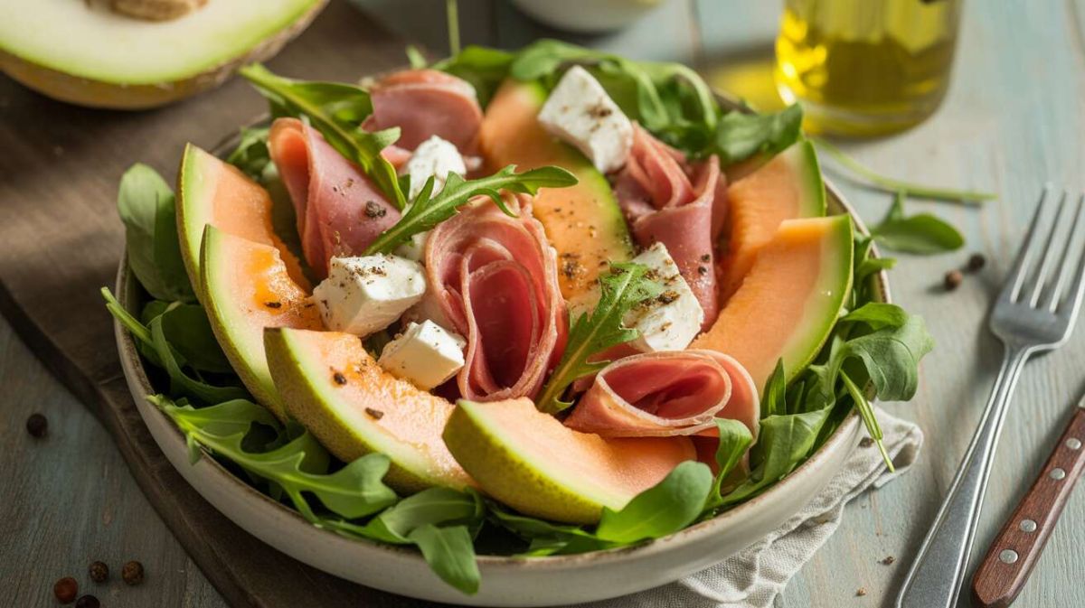 Savourez l'été avec une salade de melon, jambon cru et fromage de brebis