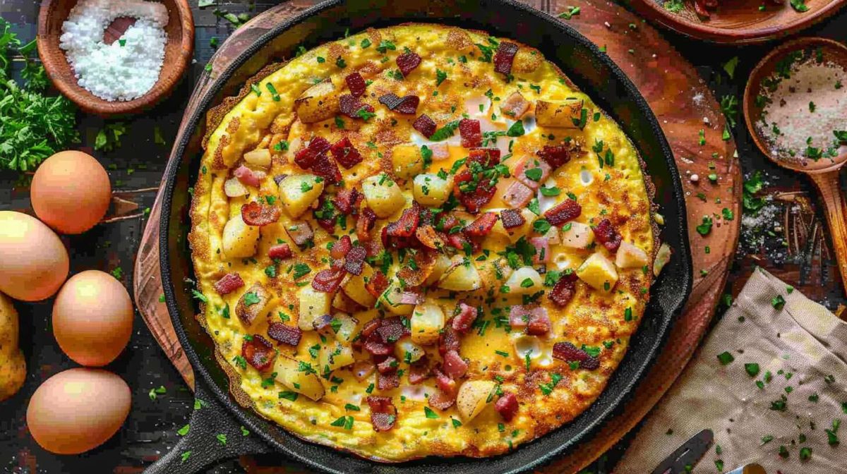 Omelette réconfortante aux pommes de terre et lardons : un délice facile à réaliser