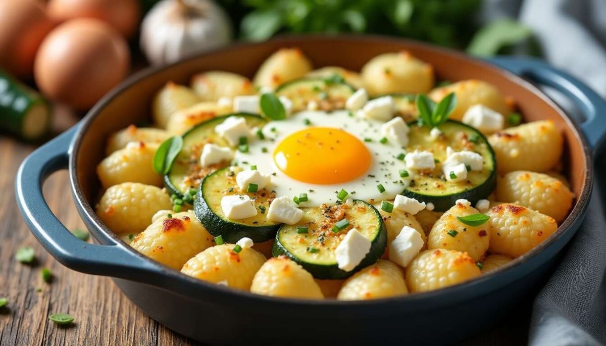 Un gratin de gnocchis aux courgettes et feta qui va vous régaler