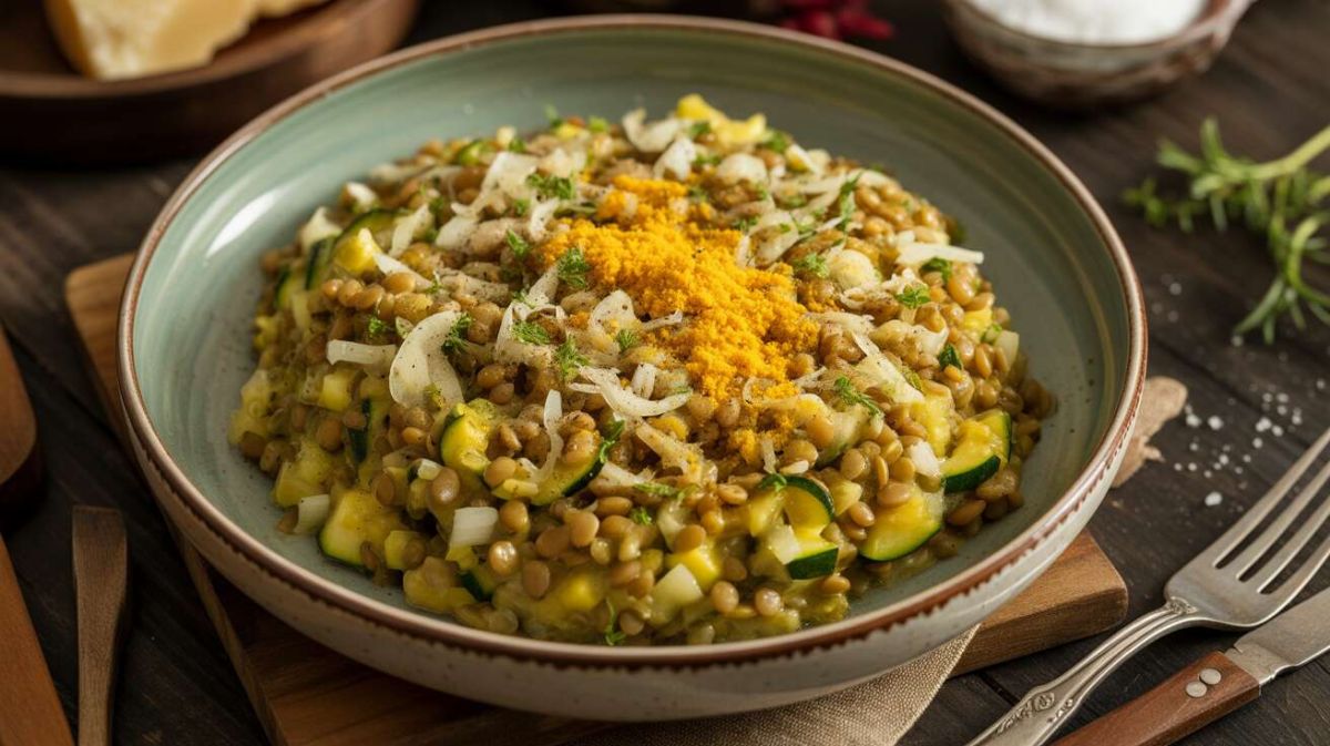 découvrez le risotto léger aux lentilles et courgettes jaunes