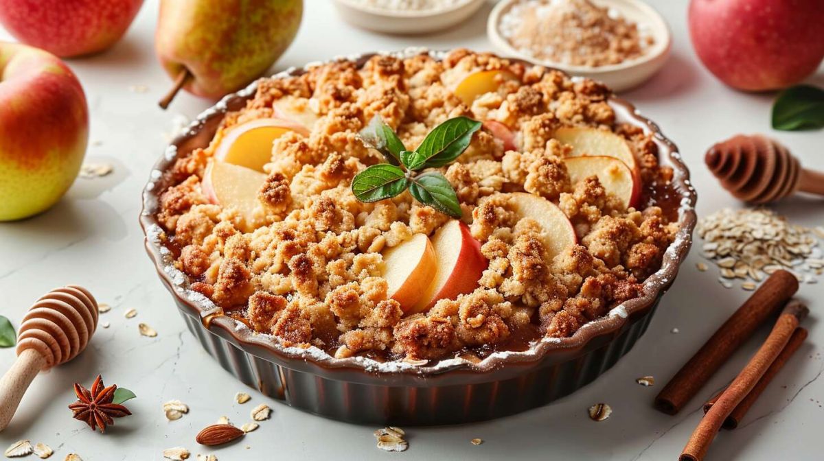 Une recette de crumble aux pommes et poires, léger et savoureux