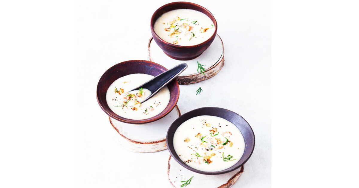 Un velouté de topinambour aux crevettes qui réchauffe le cœur
